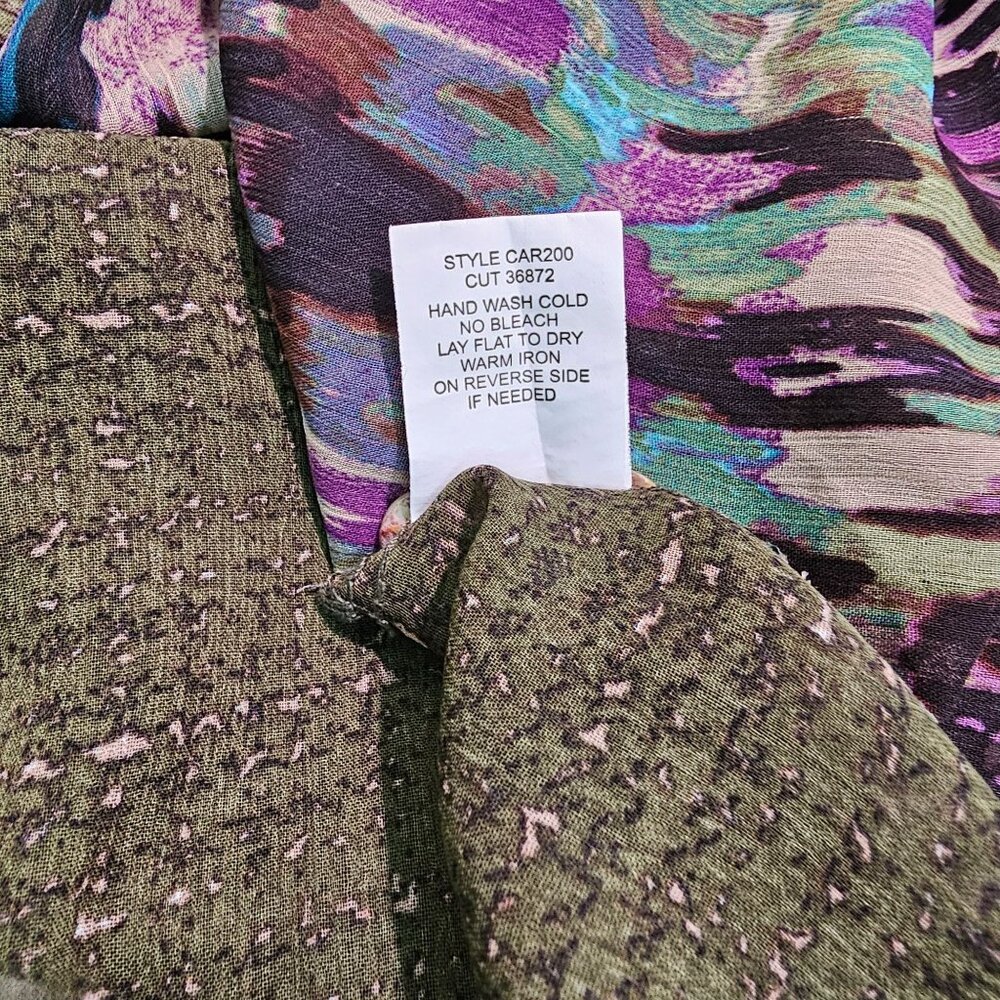 Fig & Flower Womens Sz M Green Purple Art Print Boho Blouse Hi Low Casual Top - Picture 15 of 15